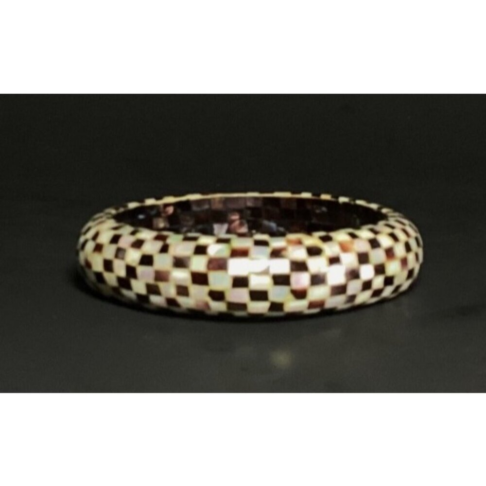 Checkered Mother Of Pearl Mosaic Bangle Bracelet Handcrafted Artisan Jewelry - Picture 6 of 9